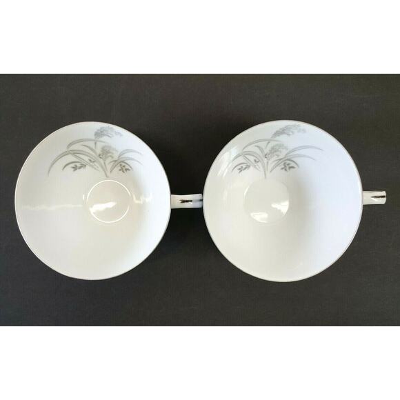 Set/2 Wentworth Silver Wheat Coffee Tea Cup platinum trim MCM Mid-Century - Picture 4 of 5